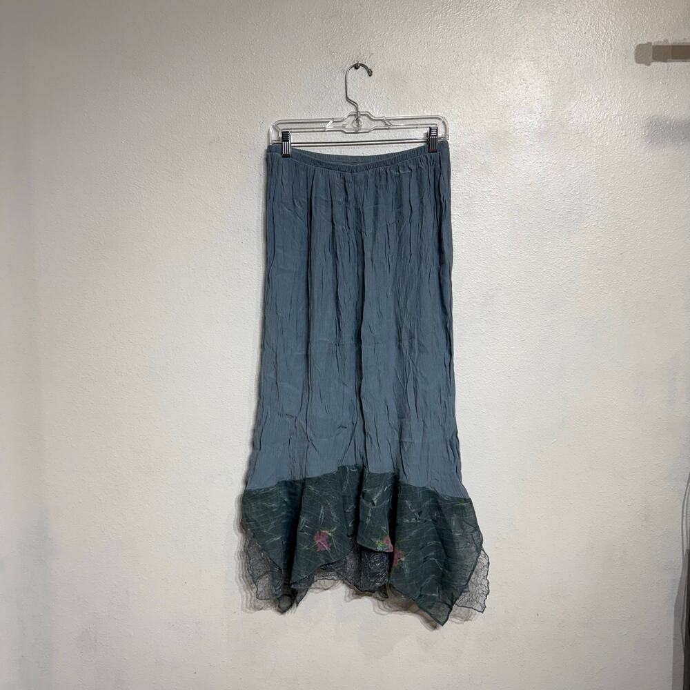Vintage 90s Blue Sheer Lace Handkerchief Hem Midi Skirt Sz M - Picture 9 of 10